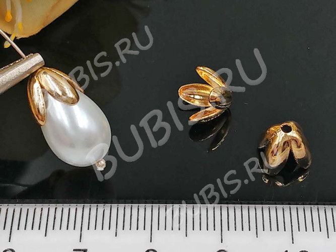 251 Шапочка Тюльпанчик 8,5*8,5*6,5мм золотистая (Milano LUX) (Brass с родированием)