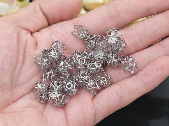 Шапочка тонкая 071 ажурная сердечки 10*9*9мм цвет платины (Хирургическая сталь)