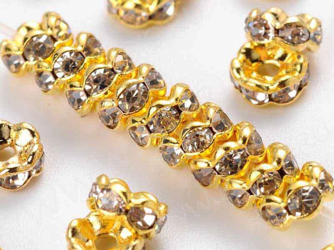 Рондель со стразами 13 4*4*2мм золотистый с прозрачными стразами (Brass)