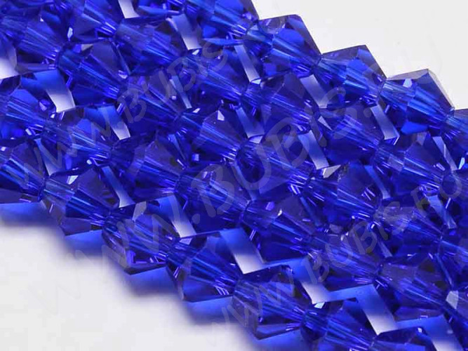 (ОПТ) Бусина кристалл Биконус гранёный 4*4мм Хрусталь синий прозрачный (имитация Сваровски) (НИТЬ)