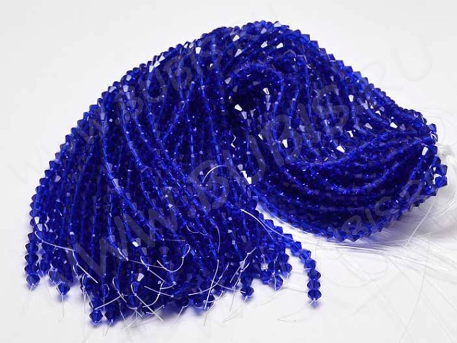 (ОПТ) Бусина кристалл Биконус гранёный 4*4мм Хрусталь синий прозрачный (имитация Сваровски) (НИТЬ)