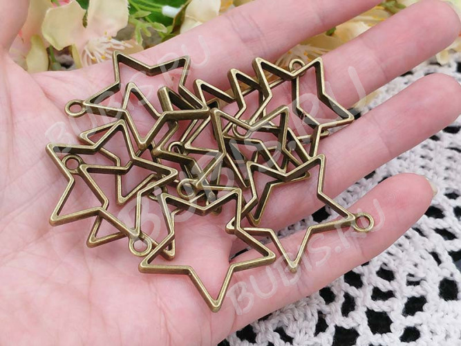 Подвеска Рамка 18 Звезда 35*33,5*3,5мм античная бронза (литьё)