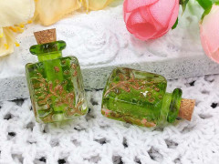 Бутылочка 19 с пробкой Флакончик со светонакопительным песком 0,5мл 29*16*13мм зелёная (Lampwork)