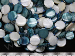 Бусина Круг 05 перламутр 11,5*11,5*3мм микс бело-т.бирюзовый (перламутр и ракушки) (10шт.)