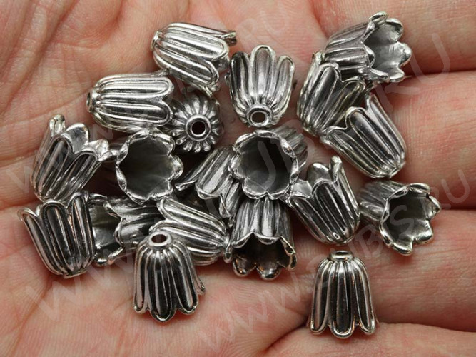 151 Шапочка Тюльпанчик 10,7*10,6*10,6мм античное серебро (литьё)