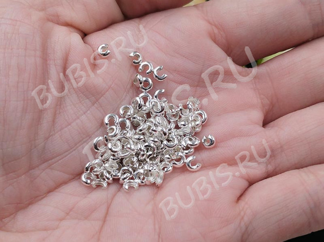 Обжимная бусина 03 разъёмная покрывная 3,2*2,2мм серебристая (Brass) (10шт.)