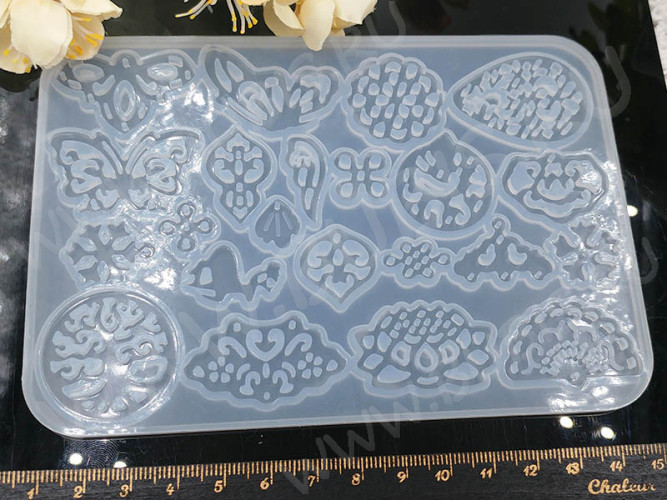 Молд 114 для эпоксидной смолы 144*100*4мм Подвески и Коннекторы ажурные (силикон)