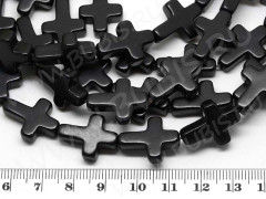 (ОПТ) Бусина каменная Крестик 04 Бирюза синт. 19,5*15*5,5мм чёрный (камни) (НИТЬ)