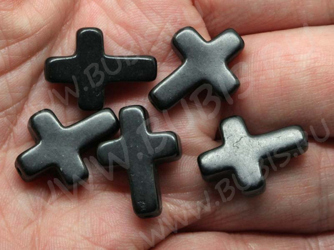 (ОПТ) Бусина каменная Крестик 04 Бирюза синт. 19,5*15*5,5мм чёрный (камни) (НИТЬ)