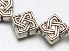 (СКИДКИ!!!) Бусина 210 Ромб с рисунком 9*9*3,6мм квадрат античное серебро (литьё) (10шт)