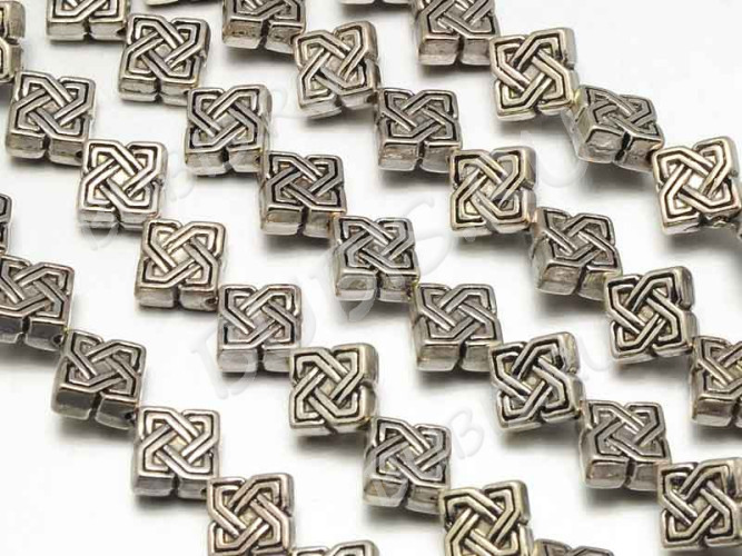 (СКИДКИ!!!) Бусина 210 Ромб с рисунком 9*9*3,6мм квадрат античное серебро (литьё) (10шт)