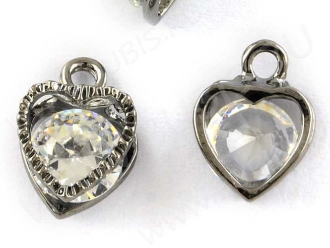 Подвеска Сердечко 70 3D с кубическим цирконием 11,5*9*5мм чёрный никель (сплав и фианит)