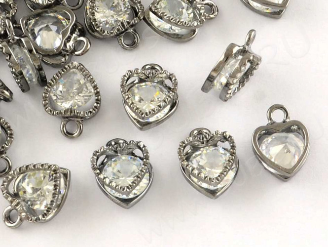 Подвеска Сердечко 70 3D с кубическим цирконием 11,5*9*5мм чёрный никель (сплав и фианит)