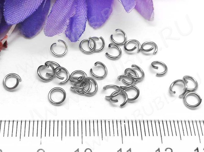 Колечки одинарные 4*0,8мм цвет платины (Хирургическая ювелирная сталь) (ок.100шт)