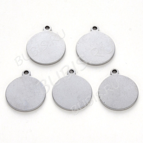 Подвеска Жетон 35 Круг с петелькой 17*15*1мм цвет платины (Хирургическая сталь)