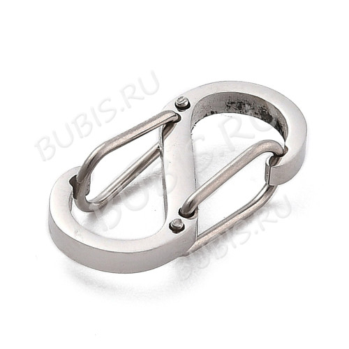 Замочек карабин №124 S-образный двусторонний 15*7*4мм цвет платины (Хирургическая сталь) 