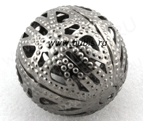 Бусина ажурная 01 "Шарик" 14мм чёрный никель (Iron)(5шт)