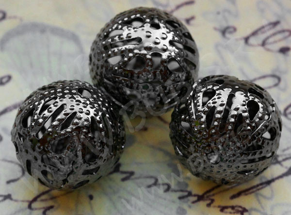Бусина ажурная 01 "Шарик" 14мм чёрный никель (Iron)(5шт)