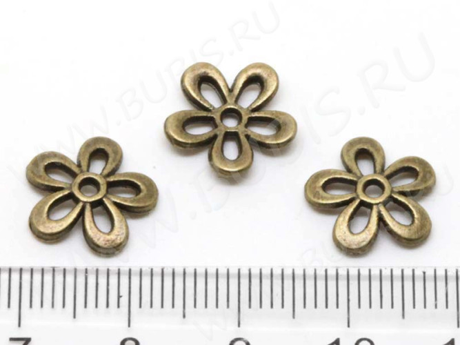 (СКИДКИ!!!) 141 Шапочка Цветочек 12*12*2,3мм античная бронза (литьё) (10шт.)