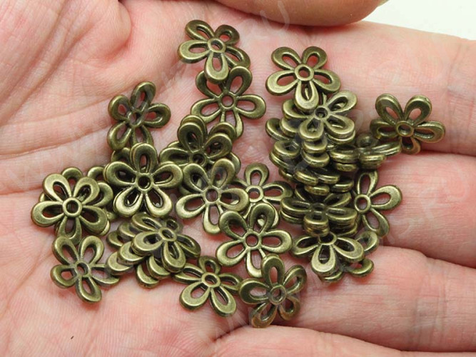 (СКИДКИ!!!) 141 Шапочка Цветочек 12*12*2,3мм античная бронза (литьё) (10шт.)
