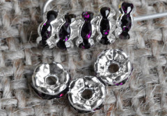 Рондель со стразами 25 6*6*3мм серебристо-т.лиловый (Brassи стекло)