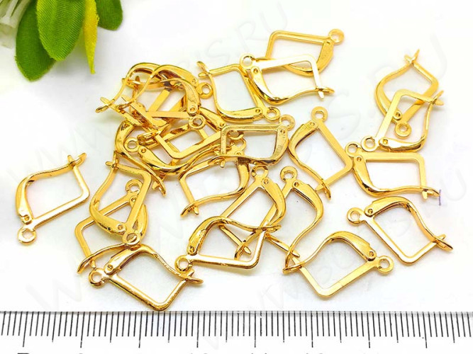 Швензы с английским замком №50 прямоугольные 18*13*2мм золотистые (Brass) (1 пара)