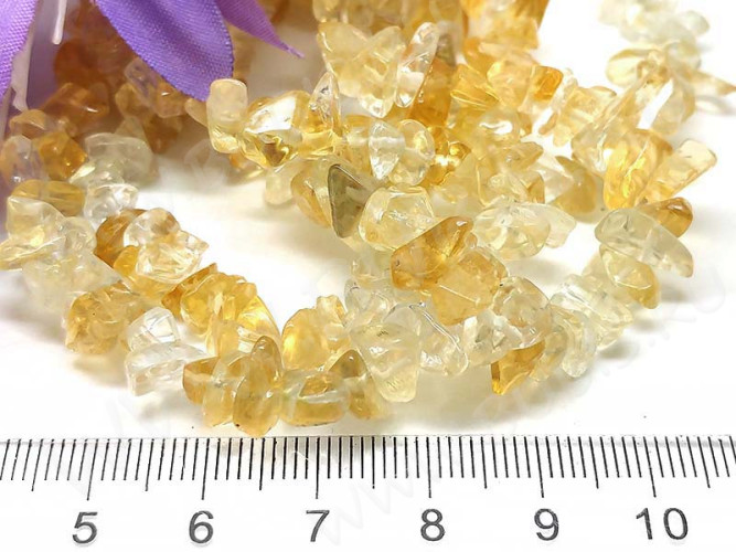 Крошка (галтовка) каменная 109 5-9мм Цитрин натуральный (камни) (нить 45см)