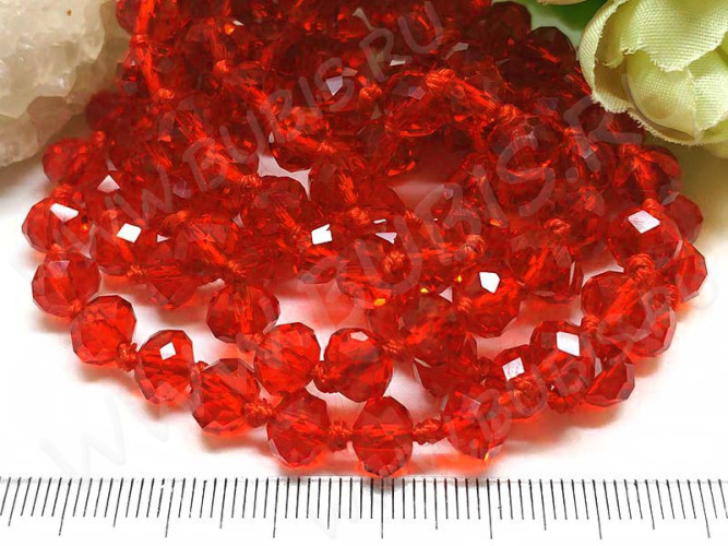 (СКИДКИ!!!) Бусина Абакус гранёный 8*8*5,5мм Хрусталь св.красный прозрачный (имитация Сваровски) (10шт.)