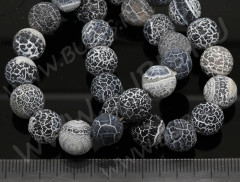 Бусина округлая 10мм матовый Агат кракле чёрно-серый полупрозрачный (камни)