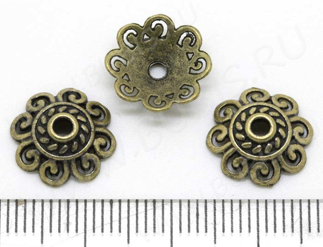 (СКИДКИ!!!) 169 Шапочка Завитки 12,5*12,5*3,5мм античная бронза (литьё) (10шт)