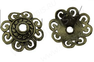 (СКИДКИ!!!) 169 Шапочка Завитки 12,5*12,5*3,5мм античная бронза (литьё) (10шт)