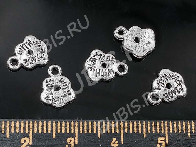 (ОПТ) Подвеска Цветочек 14 "Made with Love" 10*8*1,2мм античное серебро (литьё) (100шт.)