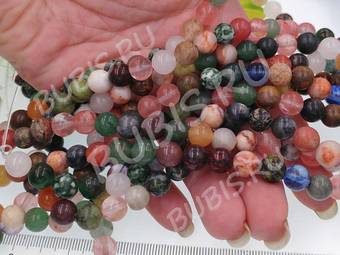 (ОПТ) Бусина округлая 8мм каменный МИКС (камни) (НИТЬ)