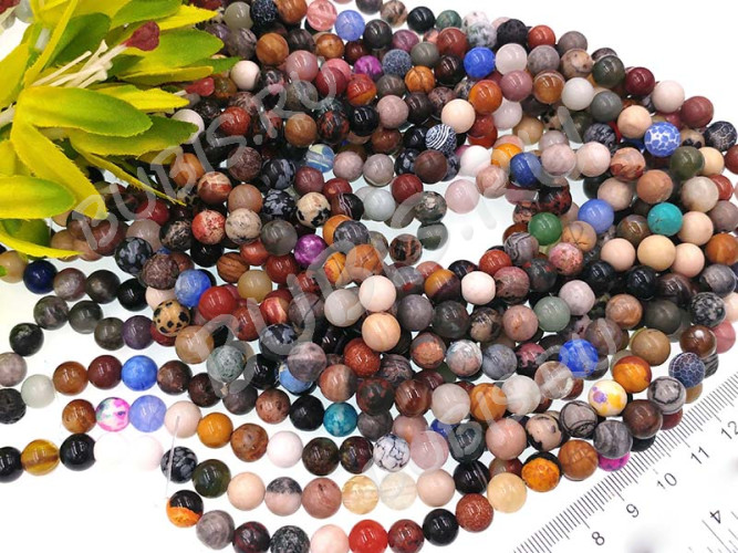 (ОПТ) Бусина округлая 8мм каменный МИКС (камни) (НИТЬ)