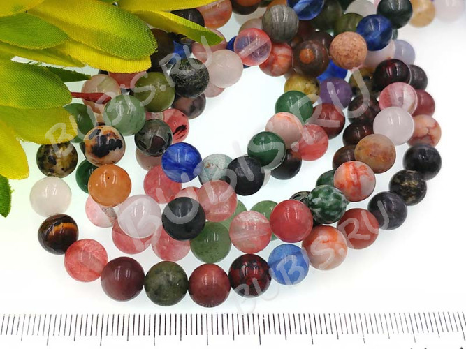 (ОПТ) Бусина округлая 8мм каменный МИКС (камни) (НИТЬ)