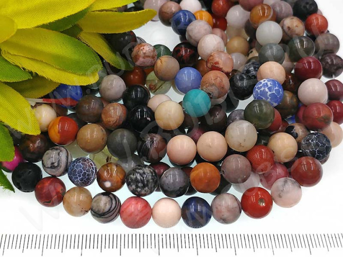 (ОПТ) Бусина округлая 8мм каменный МИКС (камни) (НИТЬ)