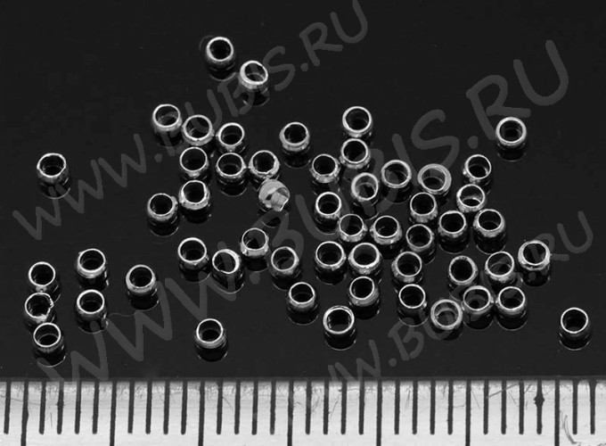 Зажимные бусины 02 округлые 2*2*1,2мм цвет платины (Brass) (2г. ок.160шт.)