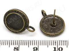 Пуссеты (&quot;гвоздики&quot;) №077 с сеттингом 10мм и петлёй 18*14,5*13,5мм античная бронза (литьё) (1 пара)
