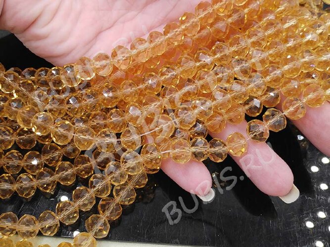 (СКИДКИ!!!) Бусина кристалл Абакус гранёный 10*10*7,5мм золотистый прозрачный (имитация Сваровски) (10шт.)