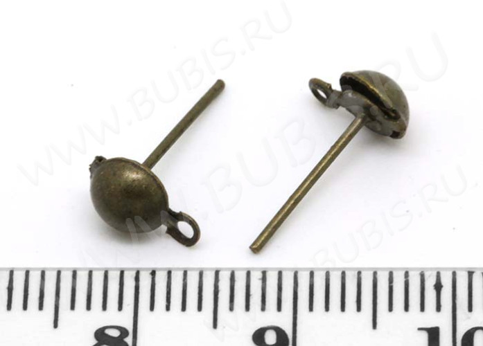 Пуссеты ("гвоздики") №004 с полусферой и петелькой 14*7*0,6мм античная бронза (Iron) (10 пар)