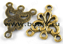 034 Коннектор на 3 нити 19*17*1,5мм античное золото (литьё)