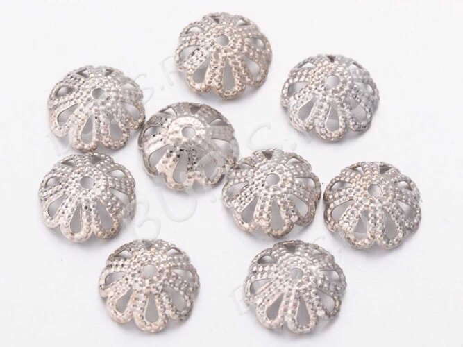 Шапочка тонкая 021 ажурная чашечка плотная 8*8*2,8мм цвет платины (Brass) (имитация скани) (10шт.)