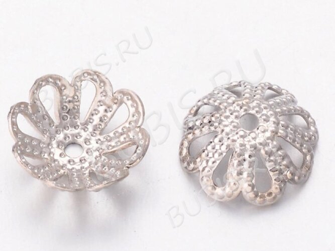 Шапочка тонкая 021 ажурная чашечка плотная 8*8*2,8мм цвет платины (Brass) (имитация скани) (10шт.)