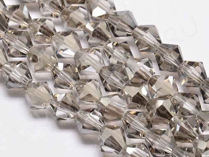 (ОПТ) Бусина кристалл Биконус гранёный 4*4мм Хрусталь светло-серый прозрачный (имитация Сваровски) (НИТЬ)