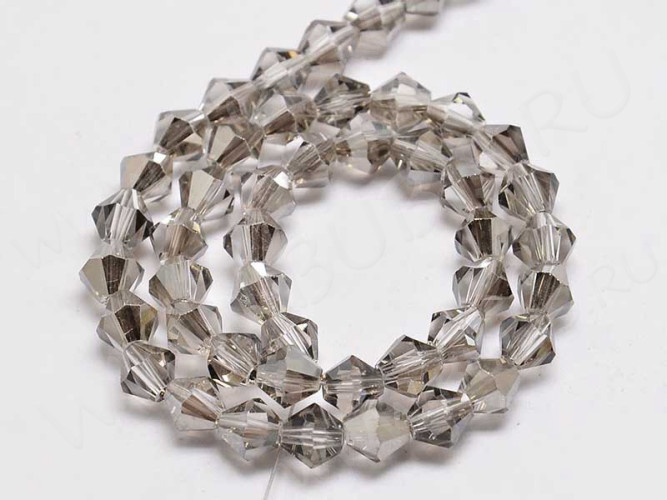 (ОПТ) Бусина кристалл Биконус гранёный 4*4мм Хрусталь светло-серый прозрачный (имитация Сваровски) (НИТЬ)