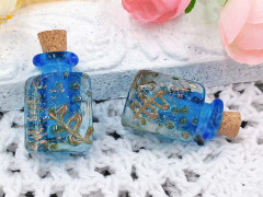 Бутылочка 19 с пробкой Флакончик со светонакопительным песком 0,5мл 29*16*13мм т.голубая (Lampwork)