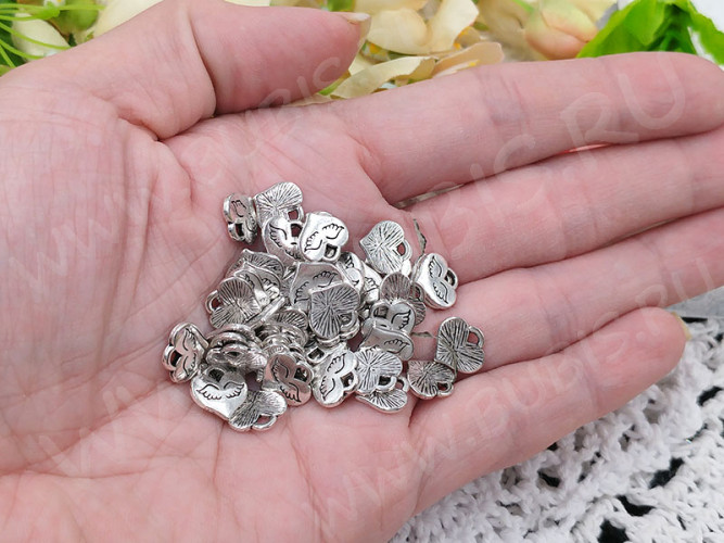 (СКИДКИ!!!) Подвеска Сердечко 74 с крылышками 10*9,5*1,3мм античное серебро (литьё) (10шт.)