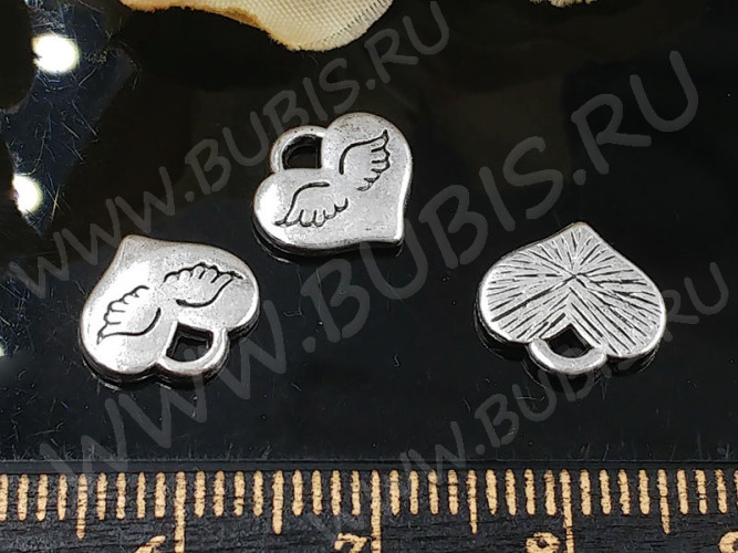 (СКИДКИ!!!) Подвеска Сердечко 74 с крылышками 10*9,5*1,3мм античное серебро (литьё) (10шт.)