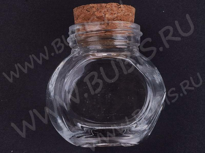 Бутылочка 81 фигурная с пробкой Крупная 64*54*33мм прозрачная (стекло)
