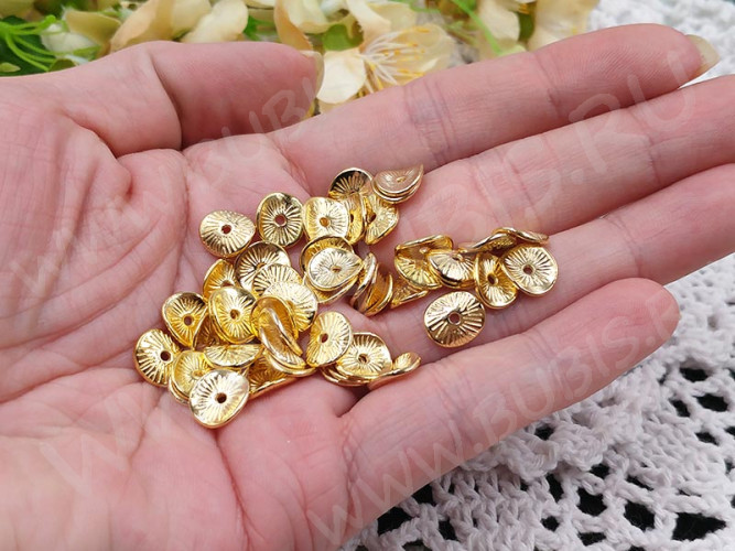 (СКИДКИ!!!) Рондели 048 волнистые 9,5*8,5*2,3мм золотистые (литьё) (10шт.)